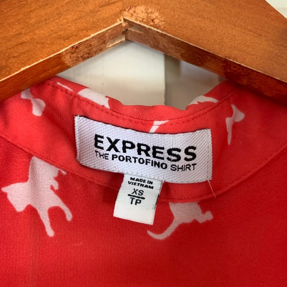 Cat Print  Express Portofino Shirt Women's XS Sheer Button Down Collared READ - Picture 3 of 10